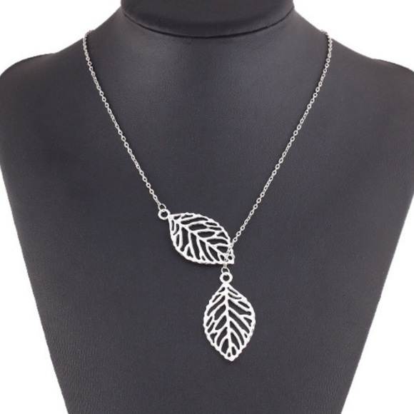 Silver Double Leaf Necklace - Picture 2 of 3